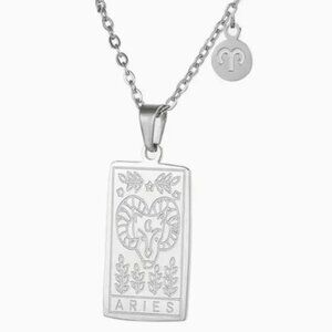Aries  Zodiac Pendant Necklace 18K Gold Electro-Plated Stainless Steel Silver